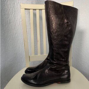 Elegant Black Bronze Leather Winter Riding Tall  Boots Handmade USA EU40